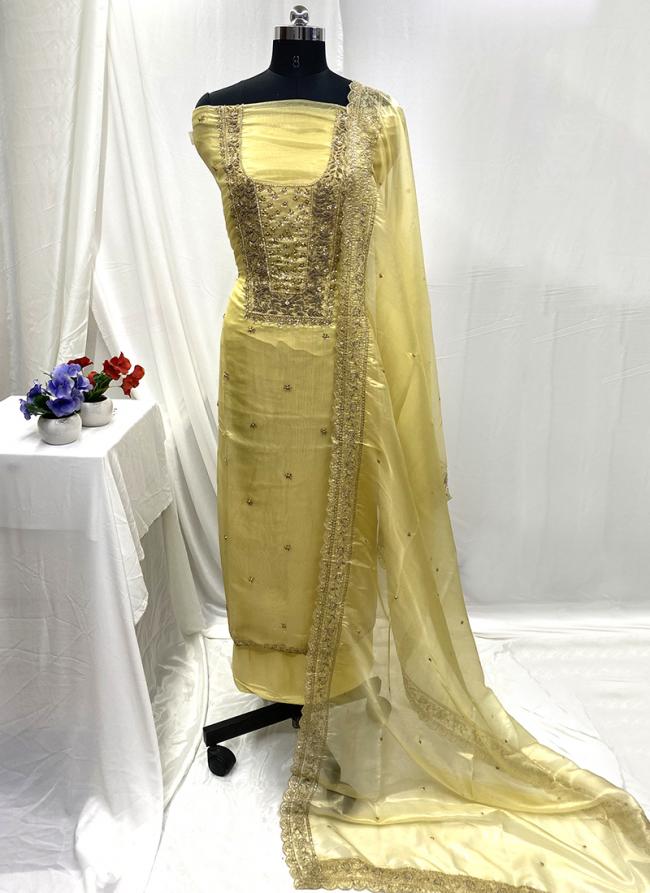 Shimmer Organza Yellow Festival Wear Hand Work Salwar Suit